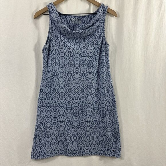 Eddie Bauer Blue Geo Print Cowl Neck Outdoor Sleeveless Dress Womens Size PM - Picture 1 of 8